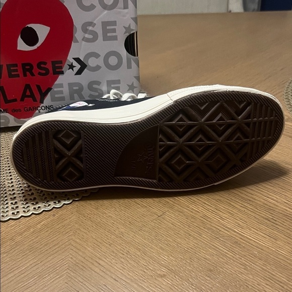 NWT CDG Converse Comme des Garcons Chucks Black White Red Heart W12/M10 - Picture 6 of 10